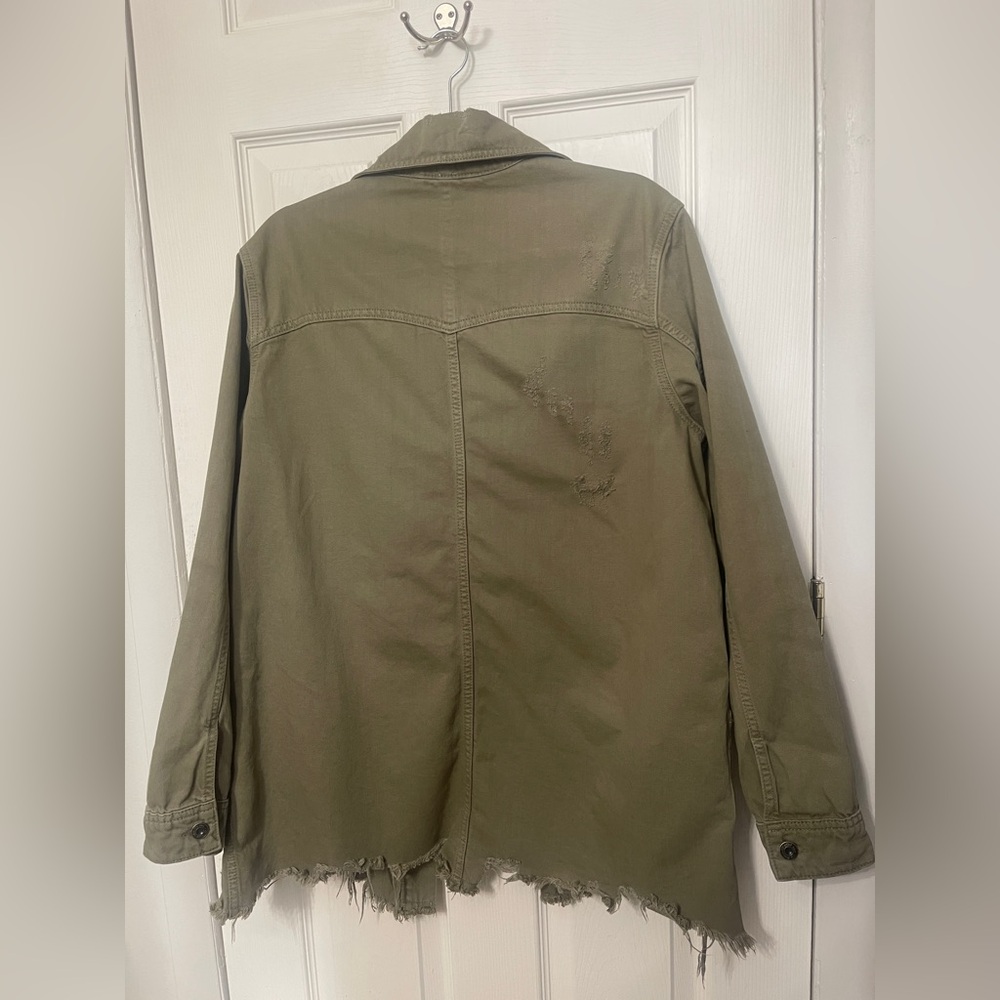 Free People Moonchild Shirt Shacket Olive Green Distressed Oversized Size M - Picture 9 of 13